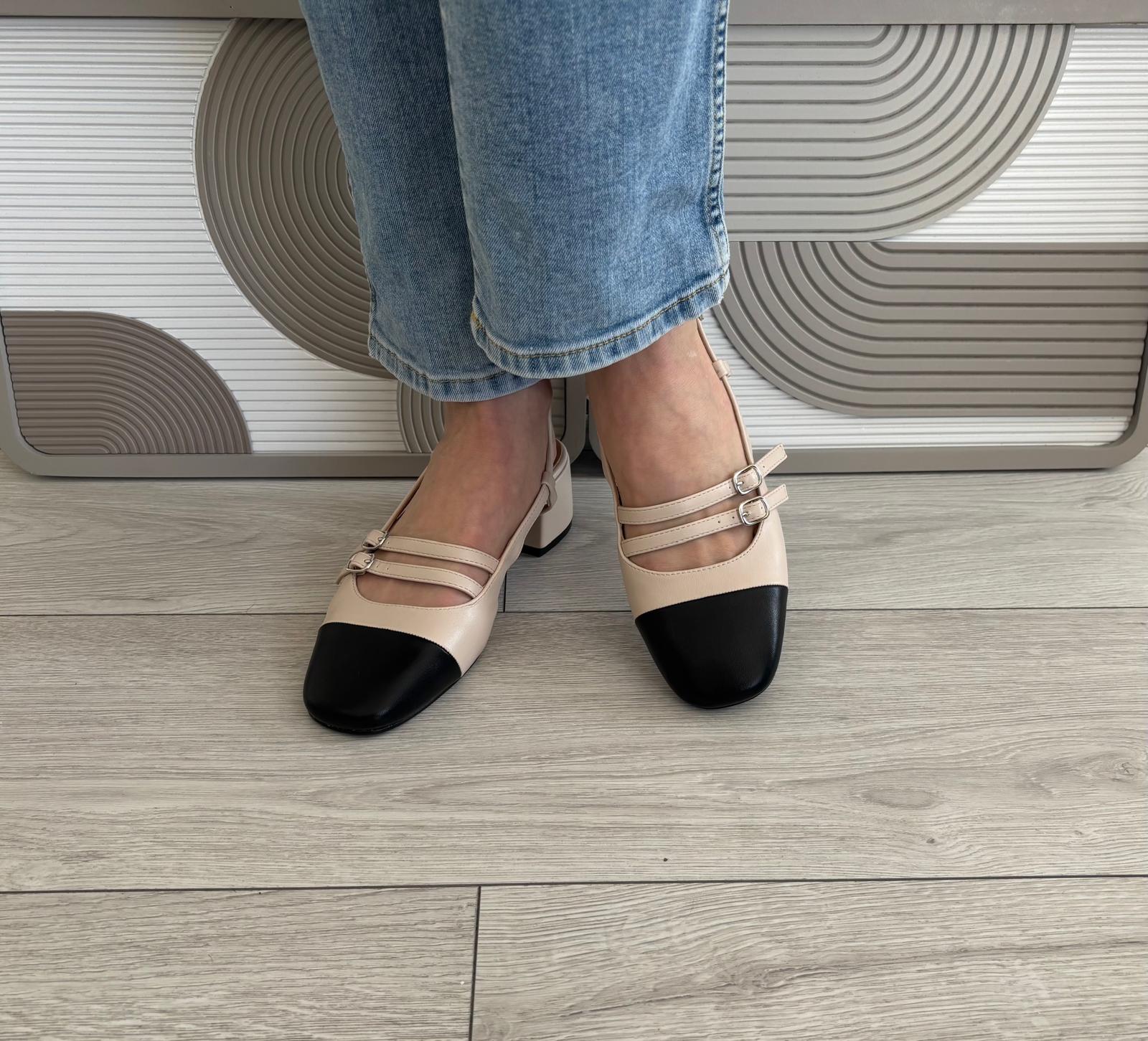Slingback Édith beige/noir