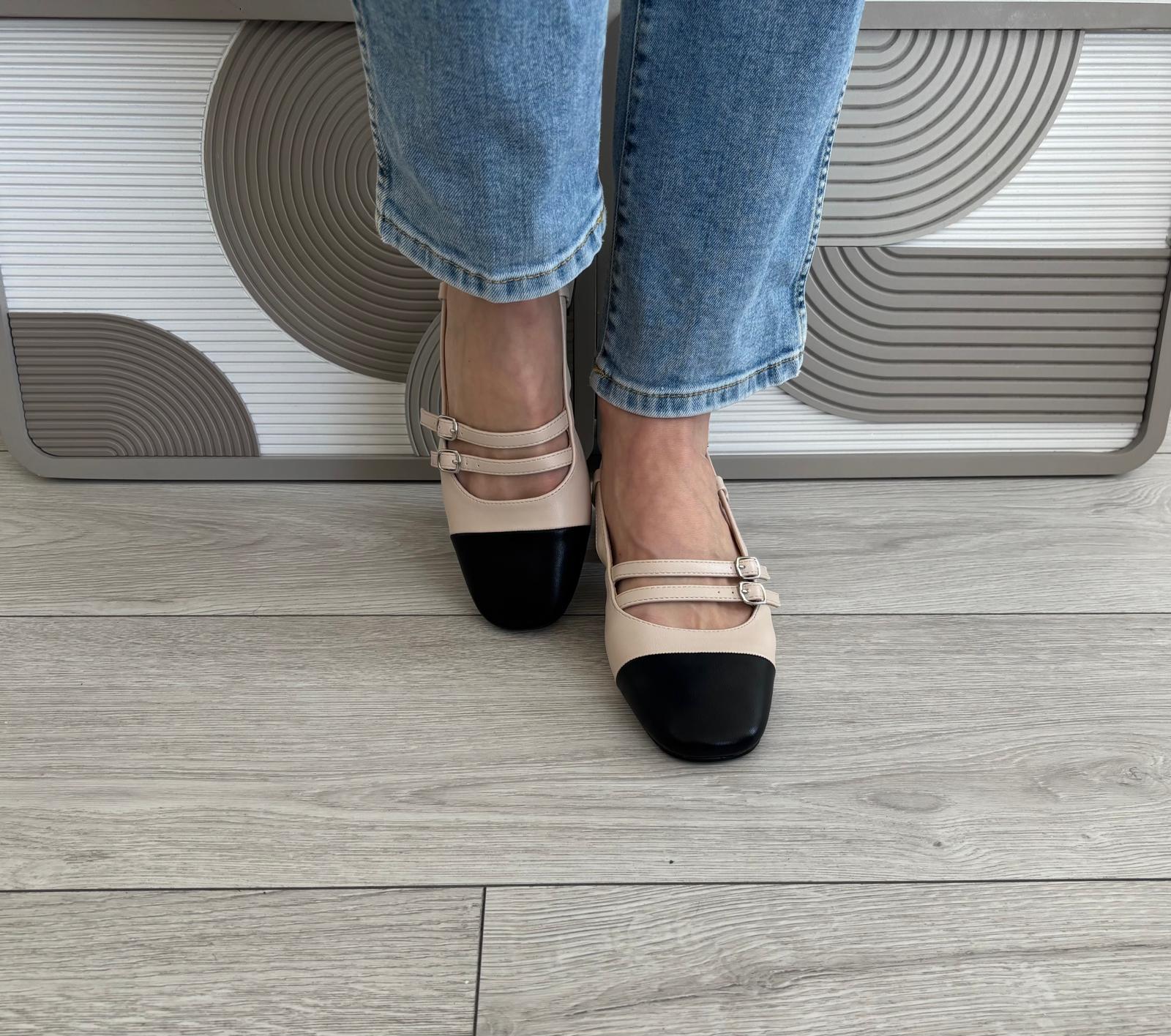 Slingback Édith beige/noir