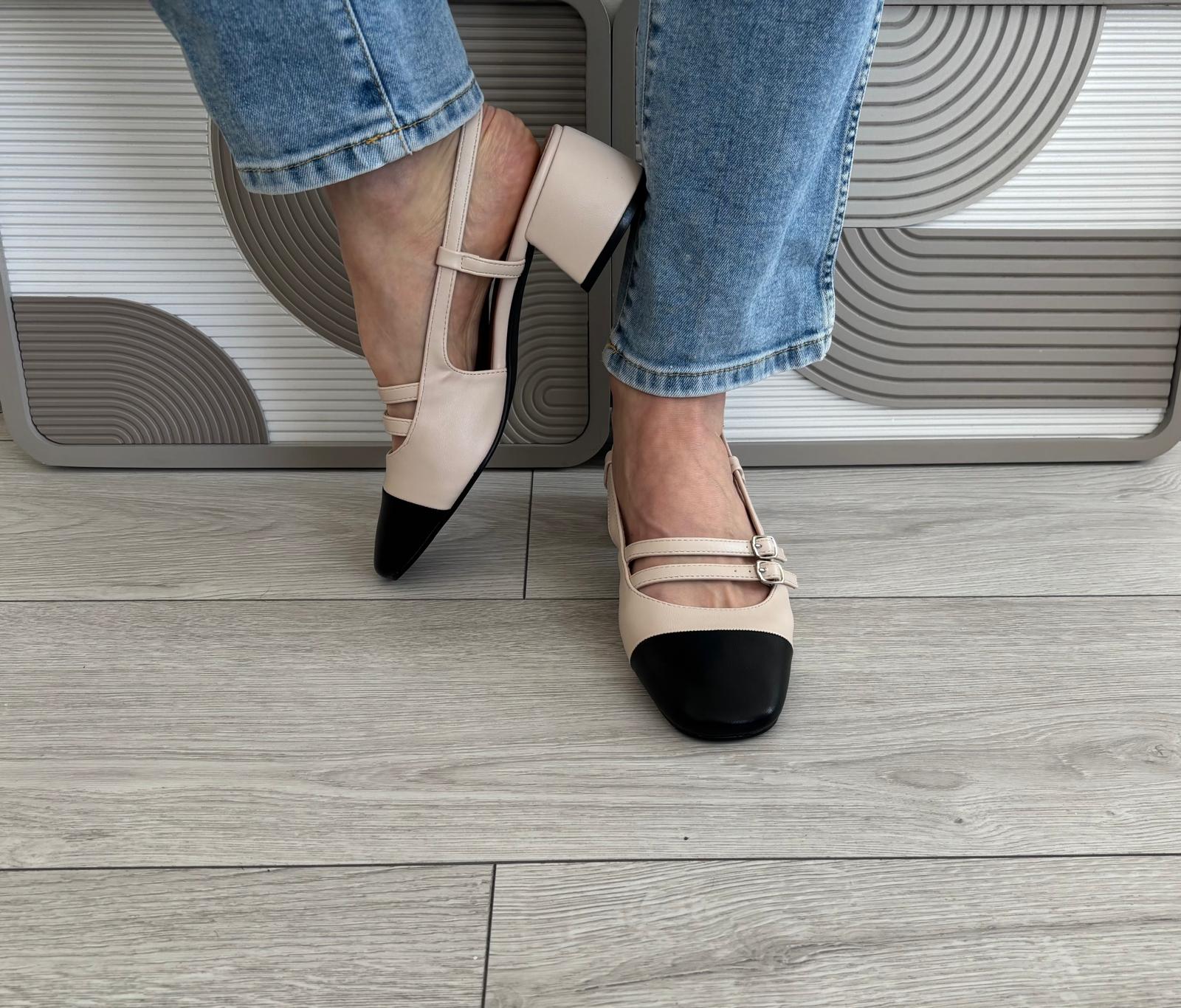 Slingback Édith beige/noir