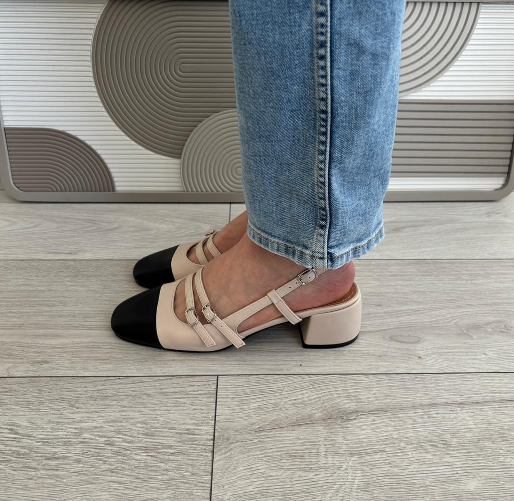 Slingback Édith beige/noir