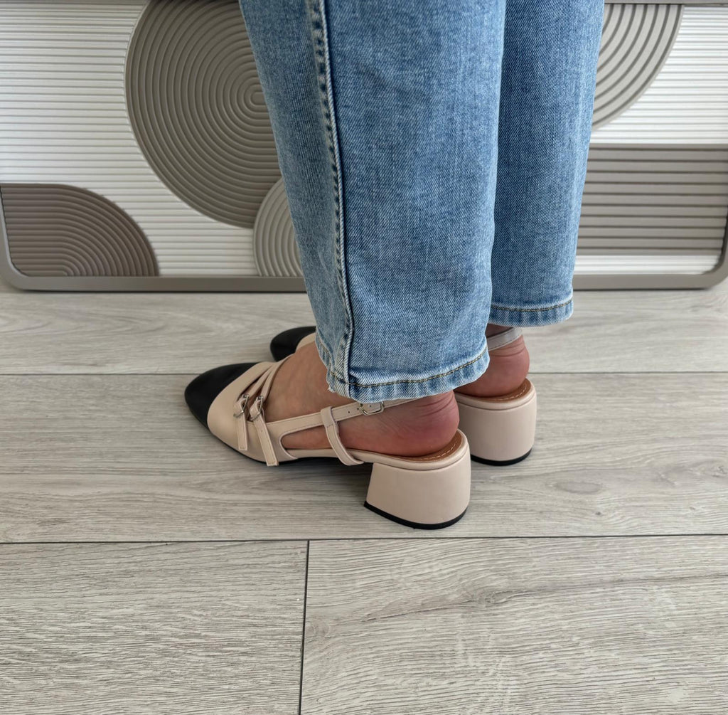 Slingback Édith beige/noir