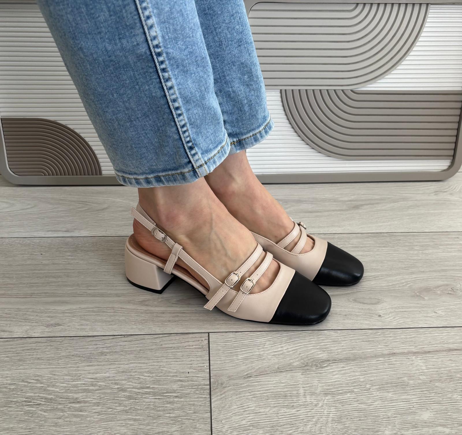 Slingback Édith beige/noir