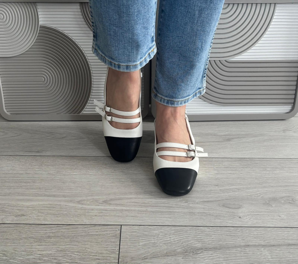 Slingback Édith blanche/noir