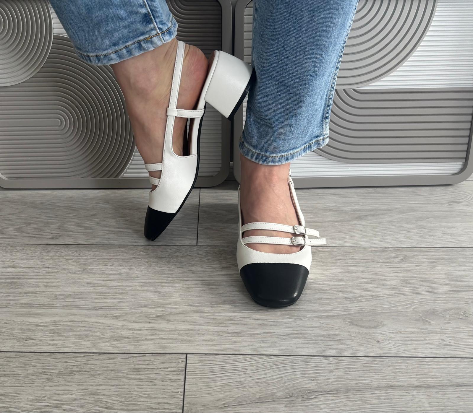 Slingback Édith blanche/noir