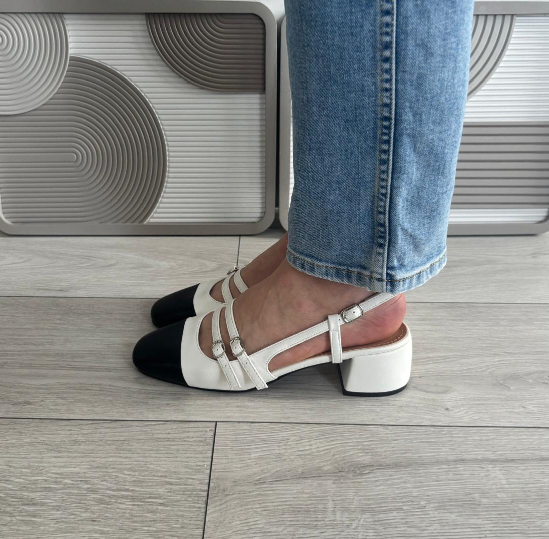 Slingback Édith blanche/noir