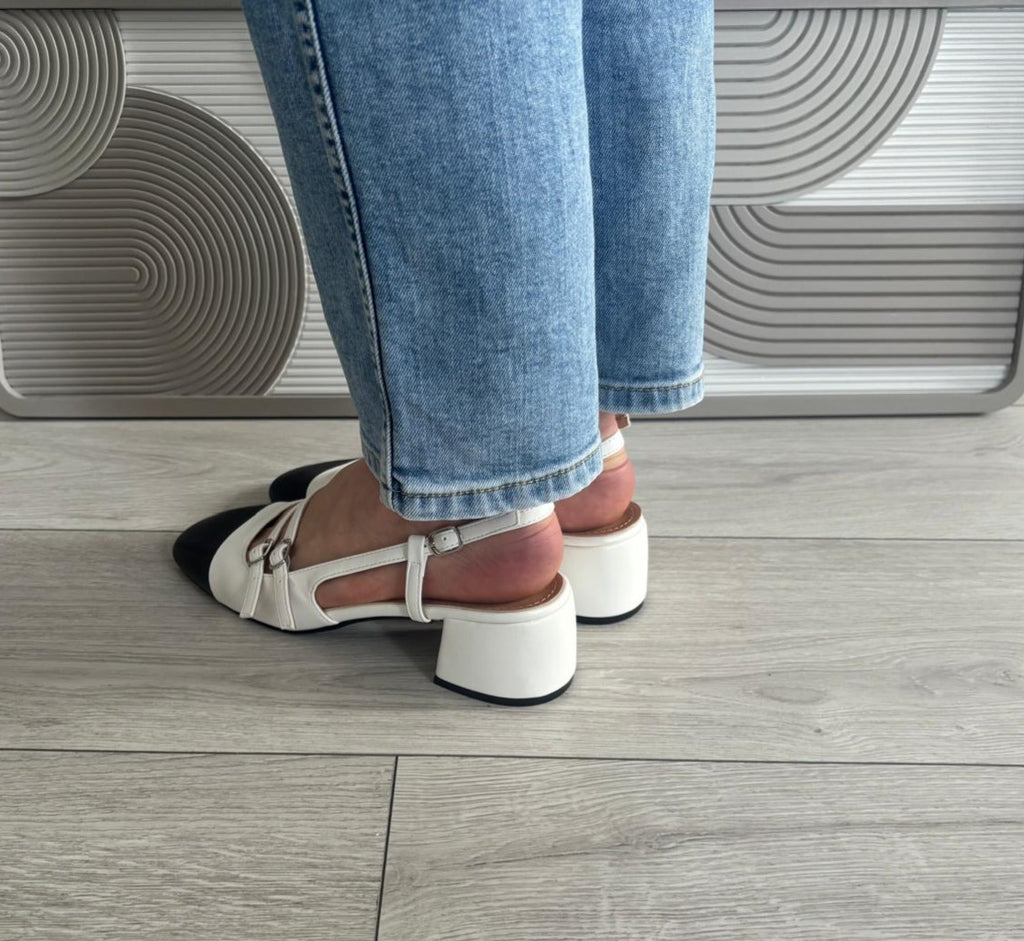 Slingback Édith blanche/noir