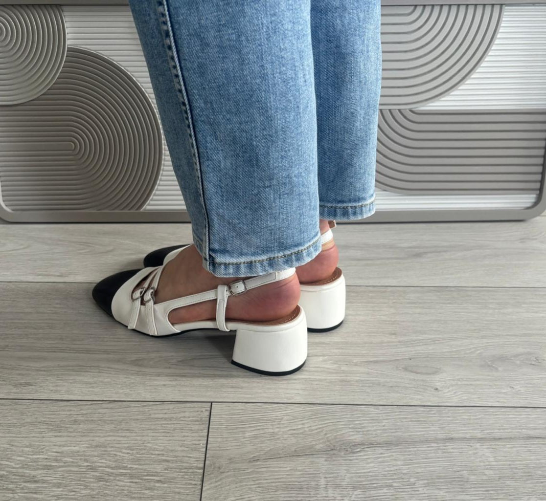 Slingback Édith blanche/noir